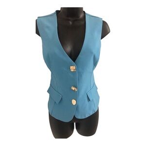 vintage 80s power suit style gold buttoned blue vest size small brand new